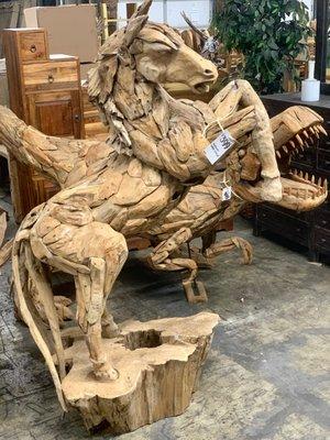 SOLID TEAK HORSE. Hand crafted in Indonesia, solid wood teak horse statue / sculpture.