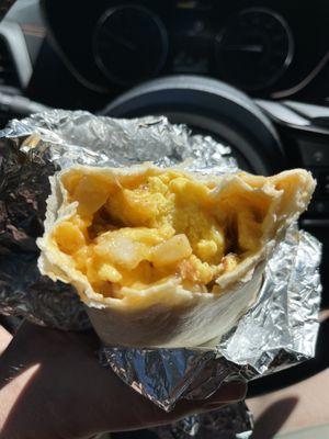 Breakfast Burrito torn open after a few bites.  Delicious!