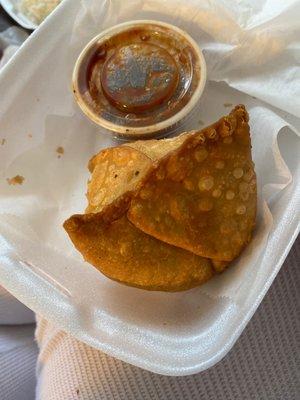 Vegetable Samosa - I ate one already - with some mango chutney