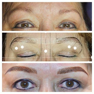 Before & After of Nano Combo Brows (Machine hairstrokes & shading for a makeup look)