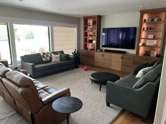 Entertainment room with new large windows to the back yard.