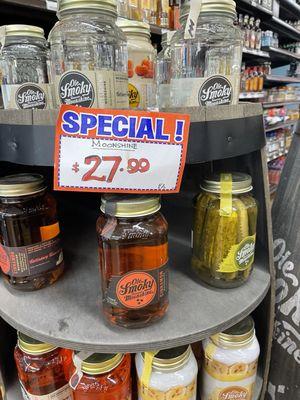 Always something unique / local here! Moonshine $27.99- many varieties- Il' Smokey Moonshine.