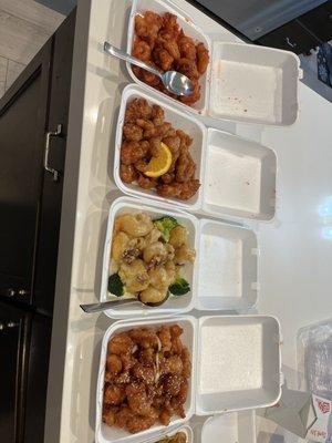 Sweet and sour pork, Orange chicken, walnut shrimp & Sesame Chicken