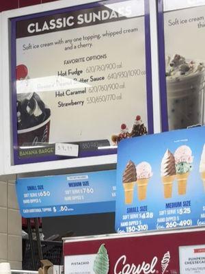 Sundae menu