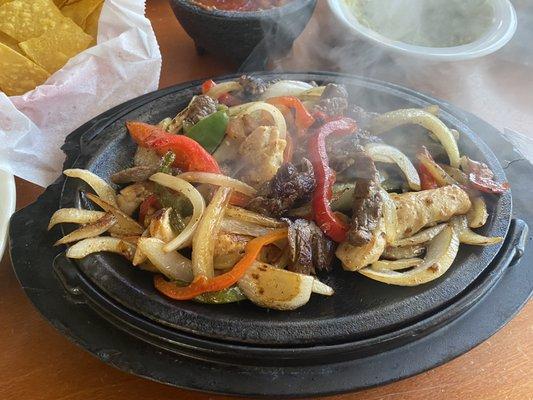 Chicken and steak fajitas