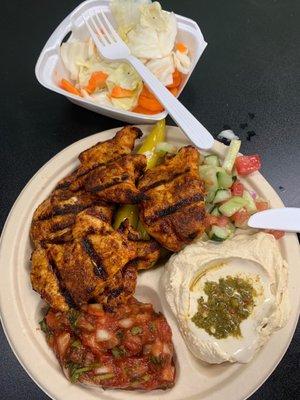 Grilled Chicken Meal with humus, Israeli salad and Turkish salad