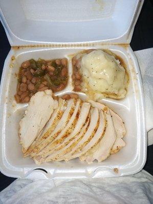 Turkey Breast plate with mashed potatoes and beans