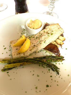 Broiled Local Mountain Trout with red potatoes & asparagus