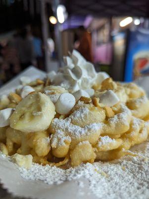 Banana Puddin' Funnel Cake from The Gobblin' Gourmet near Gate 1 and Dorton Arena. $16.09 after tax. Iron Kitchen Holdings, LLC.