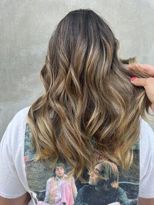 Golden blonde highlights and balayage