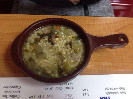 Wedding soup. Searingly hot and great!