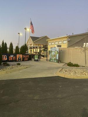 Back of building. There are many outside activities to do.