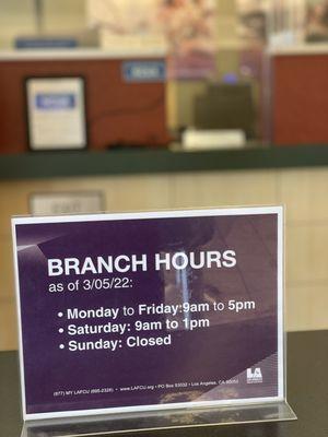 Branch hours as of 5/10/22