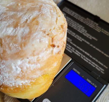 Sugar donut with lemon filling,  weighs nearly 5-oz