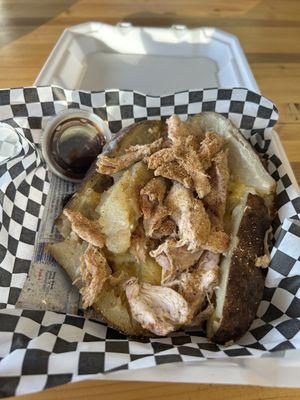 Loaded baked potato with pulled chicken