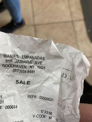 Time stamp when I was given my receipt