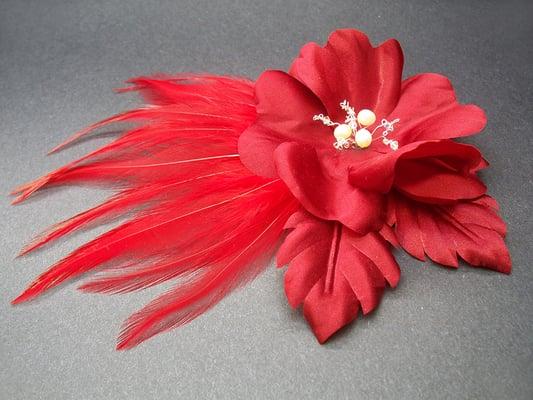 Red Rose Flower Hair Clip Bridal Accessory Fascinator Pearls Swarovski   http://floreti.com