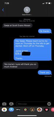 Text message from Salesman Saeje