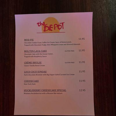 Dessert Menu