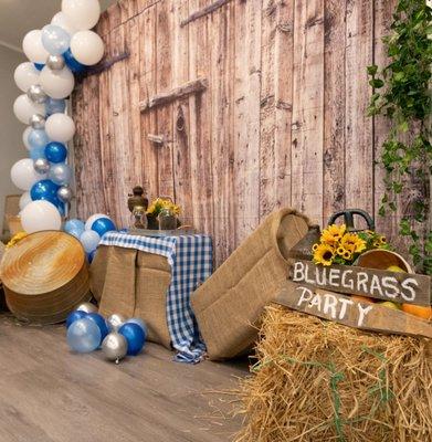 Bluegrass themed party decor. The Great Hall is a beautiful blank canvas for decorators!