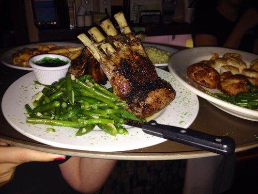 26oz Rack of Lamb. So good that it doesn't need the mint jelly. We marinate it in our own Italian dressing then cooked to perfection.