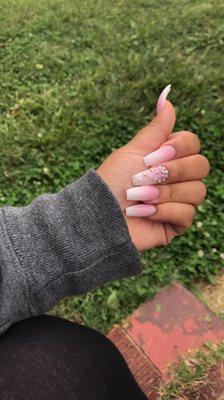 Pink and white ombré with crystals I always request jack or Cindy .