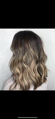 Balayage with golden tips