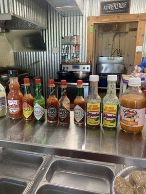 Hot Sauce selection.