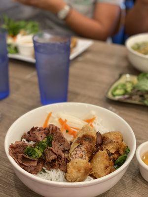 Vermicelli Noodle Bowl with Egg Rolls and Meat (It wasn't supposed to come with meat but I loved it!)