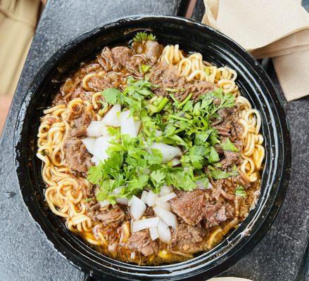 Birria Ramen. He ate every last bit.