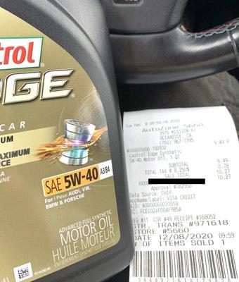 Pretty good price for Castrol 5W-40 full synthetic oil.