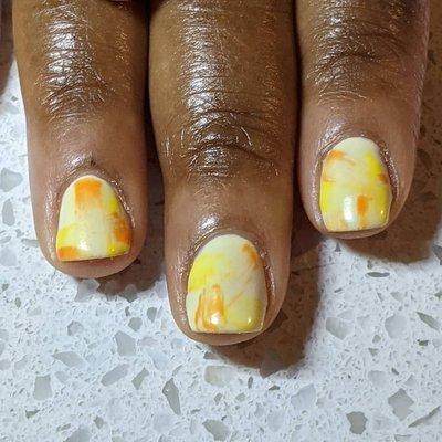 Gel manicure with abstract dry brush design