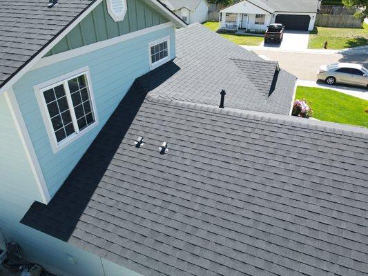 Estate gray shingles installed on a new roof.