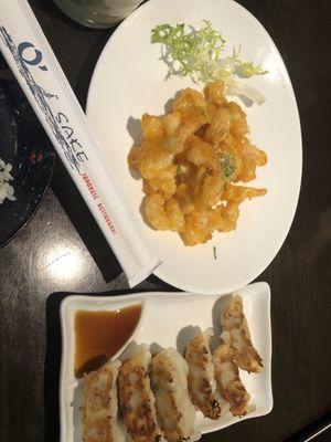 Rock shrimp tempura and pork gyoza