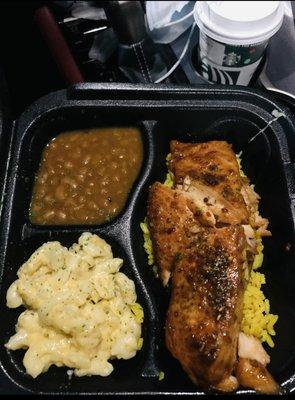 Smoked Salmon/Rice, Mac and Cheese, Baked Beans