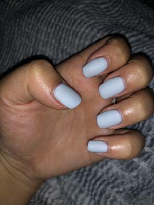 Matte light blue gel manicure