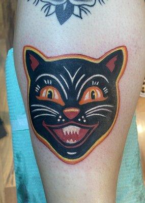 Vintage Halloween Black cat tattoo by Shred