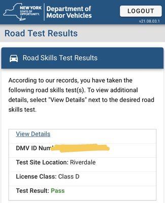 Road test results