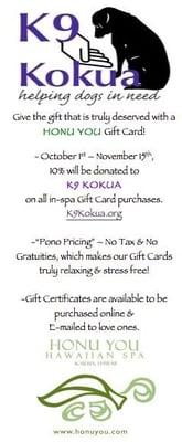 Get a jump on your holiday shopping. Give the gift that keeps giving.  You still have one more week to contribute to K-9 Kokua.