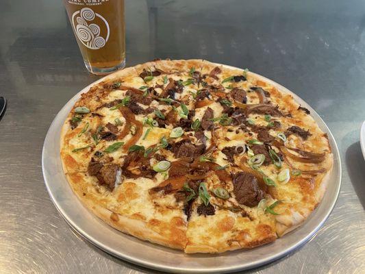 Special Prime Rib Burnt Ends Pizza and a Little Sumpin'  Beer