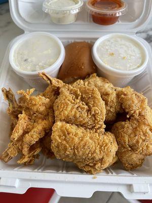 Swai Combo with Shrimp, Mac and Potato Salad.  All of it nasty.