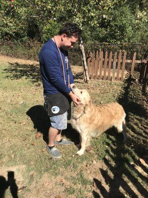 Justin playing with Finn at the dog park