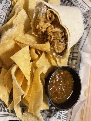 Spicy chicken burrito and spicy salsa