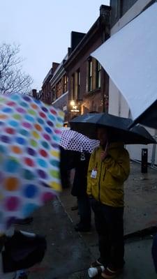 Grand opening waiting in the rain!!