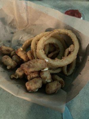 Cheese curds and onion rings