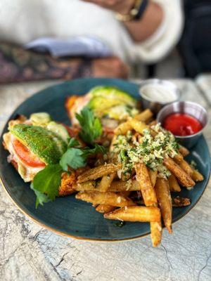 Dungeness Crab and Oregon Bay Shrimp Melt with Truffle Pomme Frites