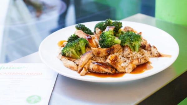 Teriyaki Chicken Entree - teriyaki glazed grilled chicken & broccoli served over brown rice