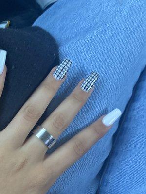 white nails with square design