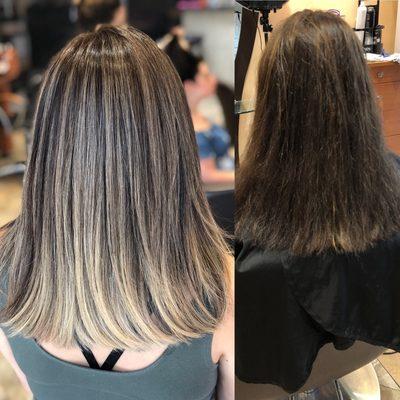 Balayage before and after at RAFI SALON