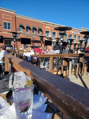 Outside on the patio.